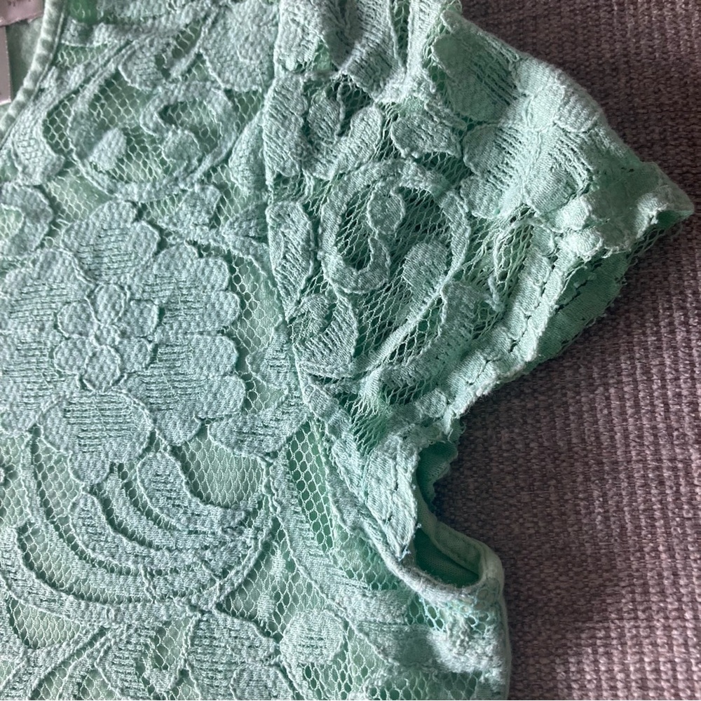 LOFT Mint Green Lace Front Cap Sleeve Shirt Blouse Size XS Petite - Picture 4 of 6
